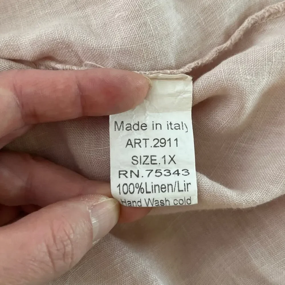 Lungo L'Arno 100% Linen Made in Italy Pink Short Sleeve Top Sz 1X Lagenlook